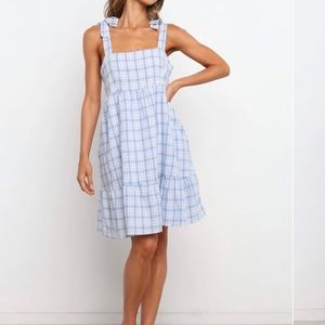 Petal & Pup baby blue gingham tie strap dress